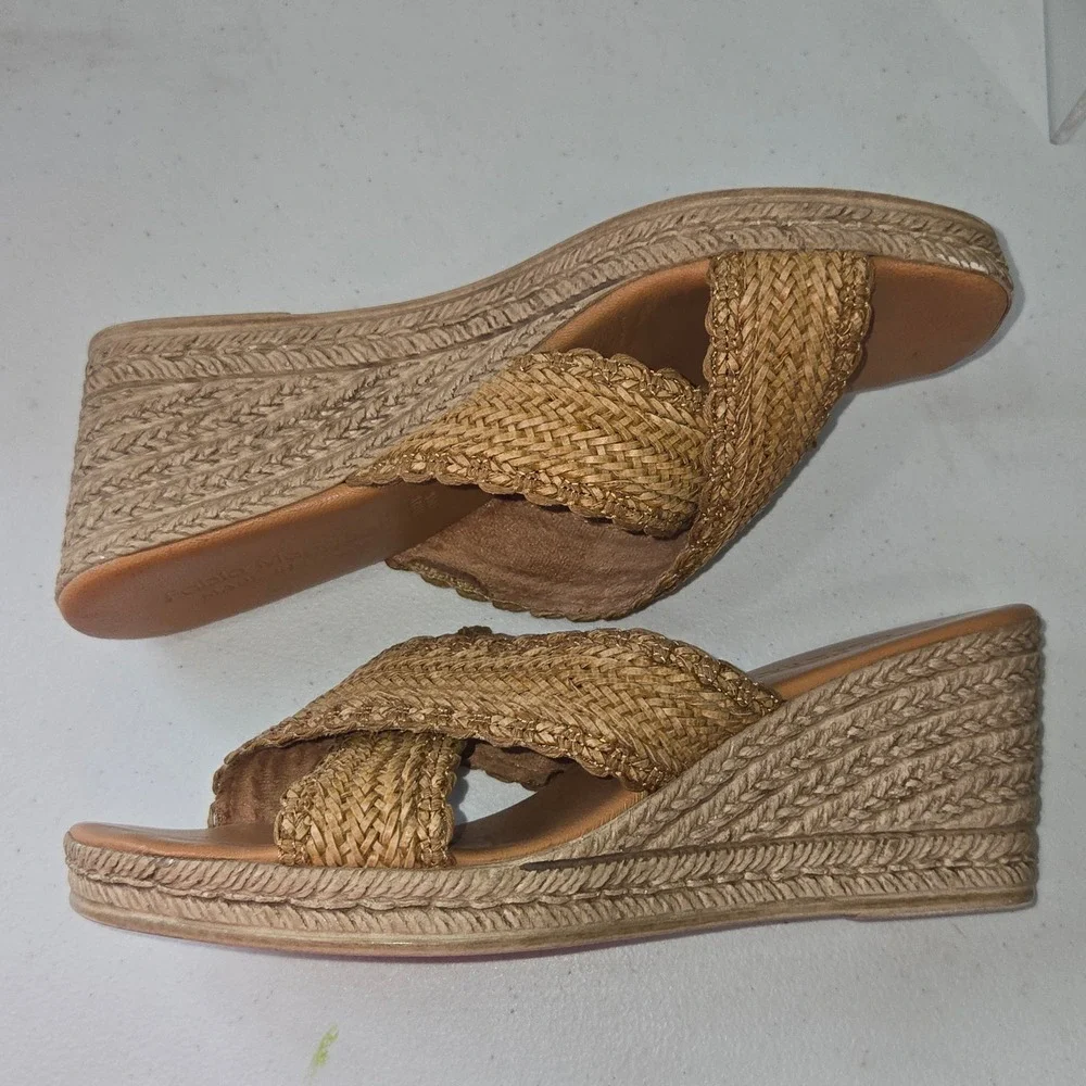 Fabio Maggeni Italy Woven Wedge Sandals Tan Espadrille Slides 9M 15764M
